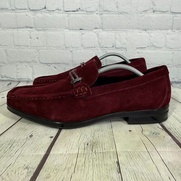 Stacy Adams Velvet Derby Loafer Men Size 11 Slip On Burgundy Dress Church Shoes - Picture 6 of 13